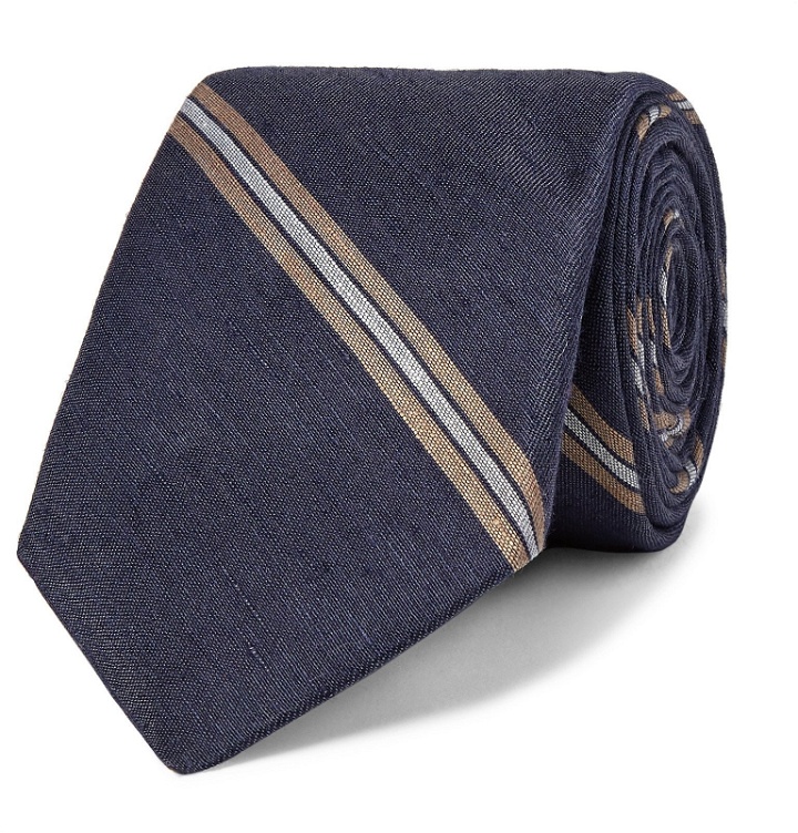 Photo: Brunello Cucinelli - 7.5cm Striped Linen and Silk-Blend Tie - Gray