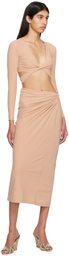 Atlein Beige Plunging Long Sleeve T-Shirt