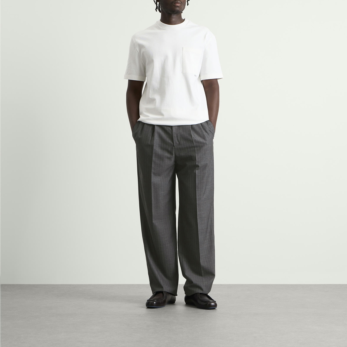 Jil Sander Men's Pinstripe Wool Trouser in Koala
