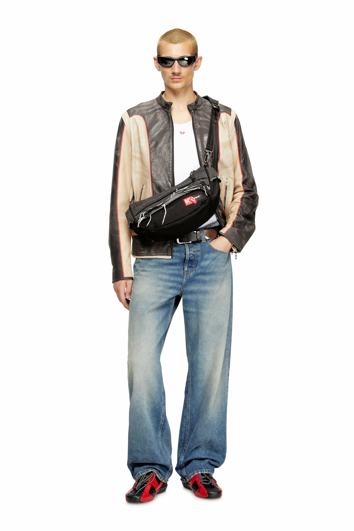 Diesel Shoulder bag in destroyed denim and CORDURA - Crossbody Bags - Unisex - Black
