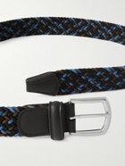 Anderson's - 3.5cm Leather-Trimmed Woven Elastic Belt - Blue