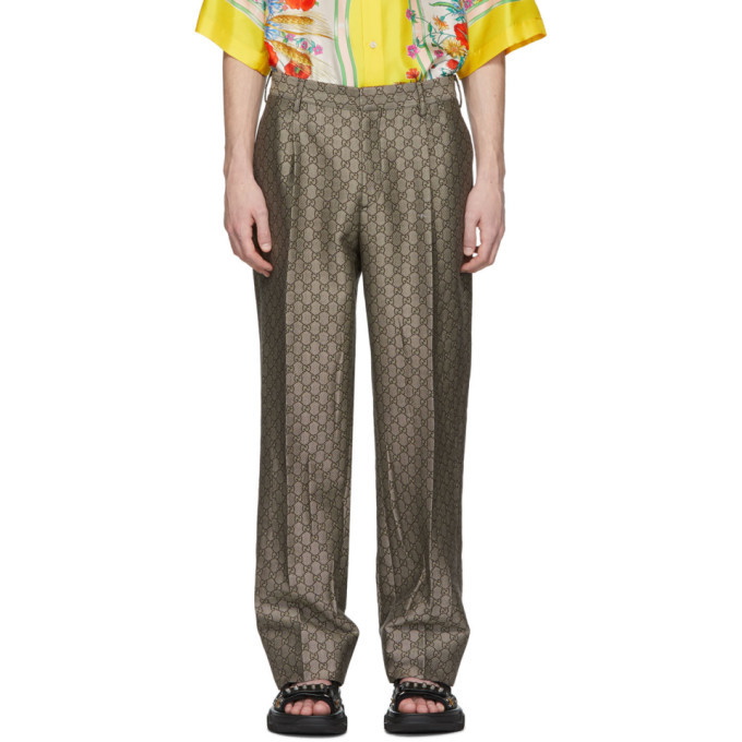 Photo: Gucci Brown and White GG Supreme Wool Trousers