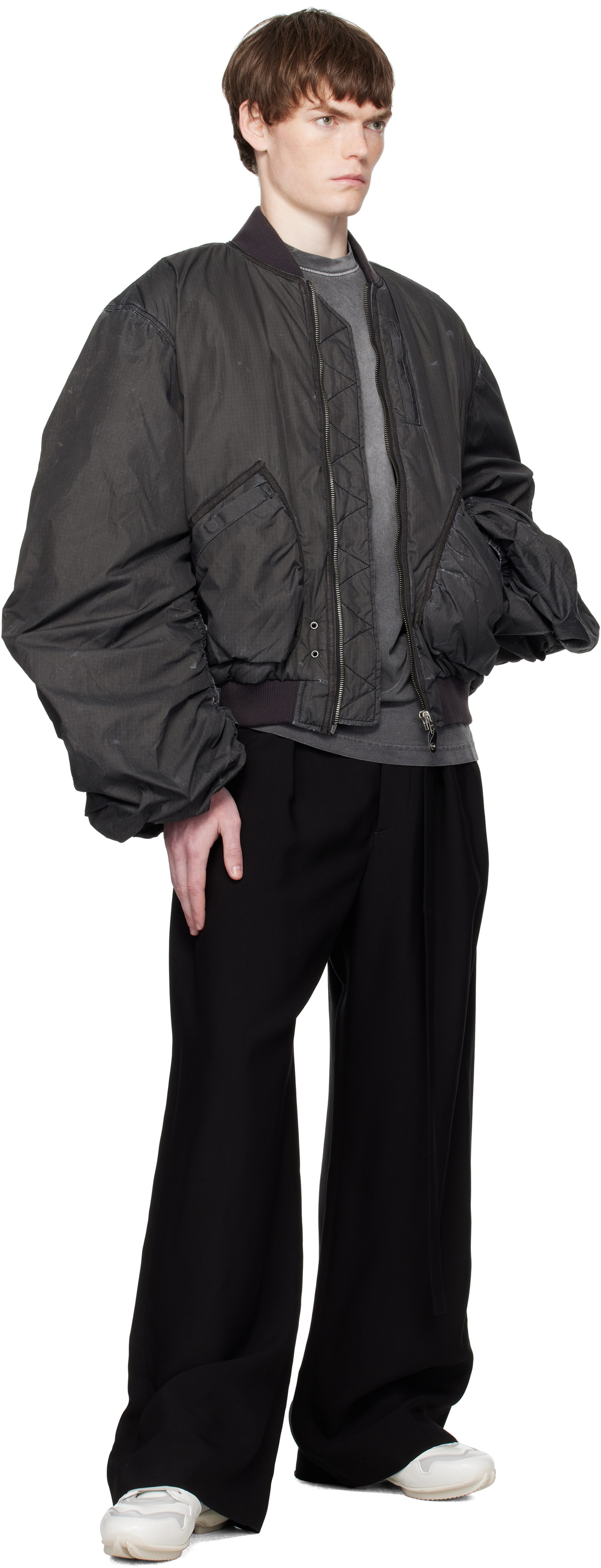 We11done Black Washed Nylon Bomber Jacket