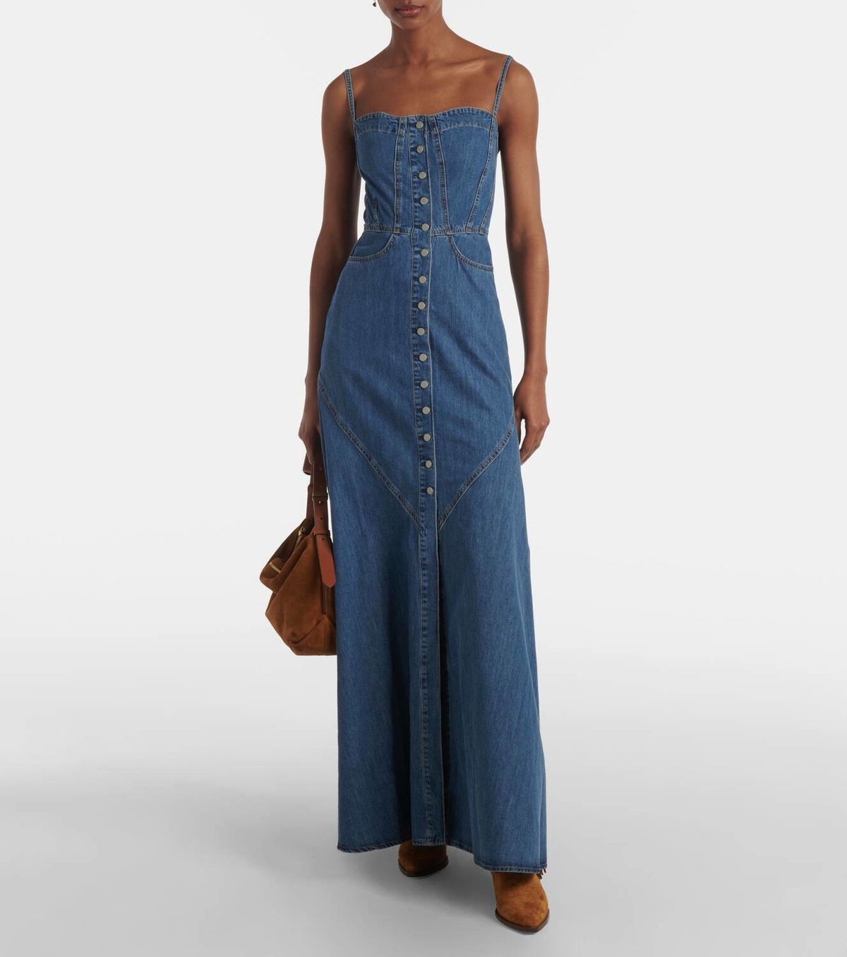 chinese dress ladies Easel Frayed Detail Denim Maxi Dress in Dark Denim ON ORDER – June Adel