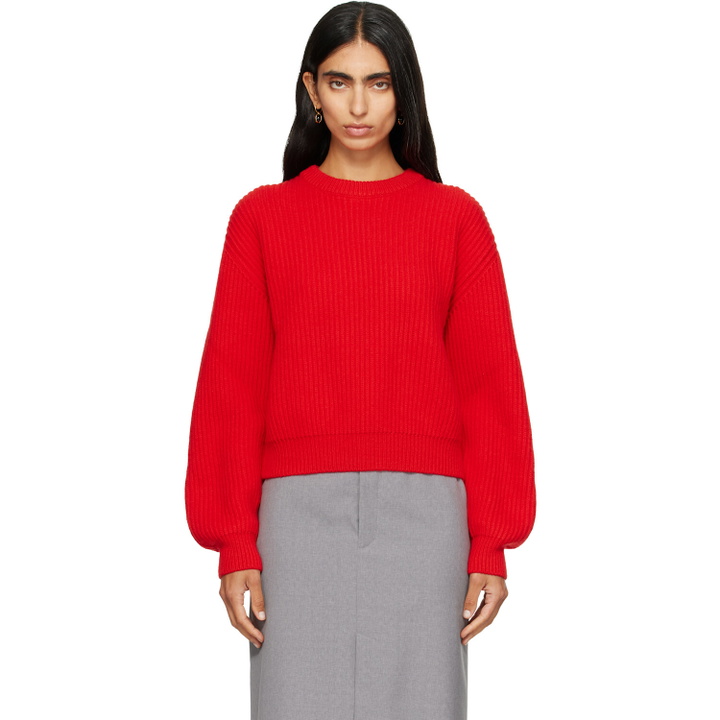 Photo: Jil Sander Red Wool Crew-Neck Sweater