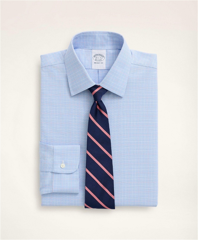 Photo: Brooks Brothers Men's Stretch Regent Regular-Fit Dress Shirt, Non-Iron Royal Oxford Ainsley Collar Graph Check | Light Blue