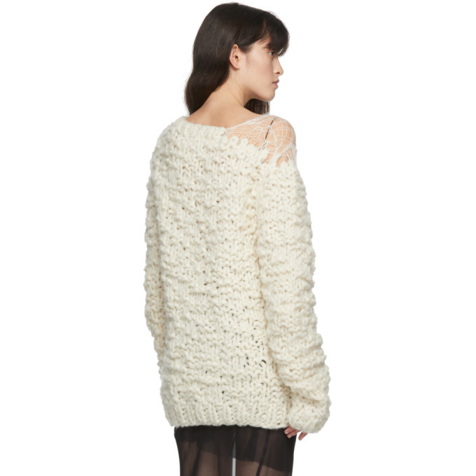 Ann Demeulemeester White Hand-Knit Wool Ielena Sweater