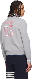 Thom Browne Gray 'Browne 65' Intarsia Zip Up Bomber Jacket