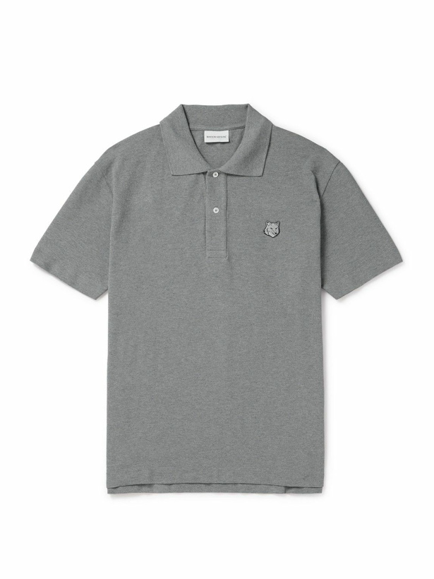 Photo: Maison Kitsuné - Logo-Appliquéd Cotton-Piqué Polo Shirt - Gray