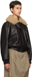 LEMAIRE Black Zip Leather Jacket
