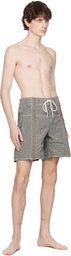 Edward Cuming Gray & Beige Micro-Check Cum Swim Shorts
