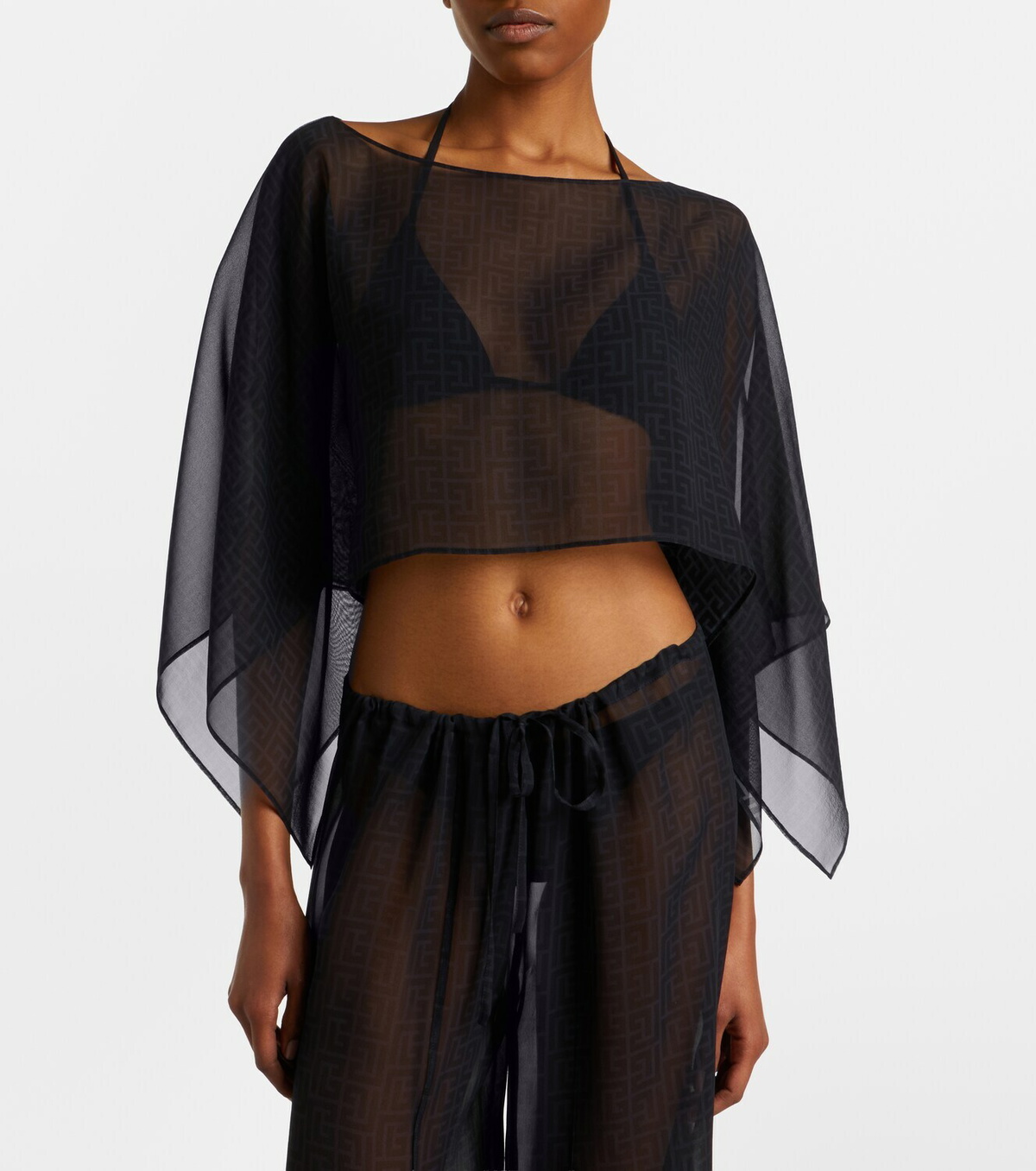 Balmain Monogram sheer silk crop top