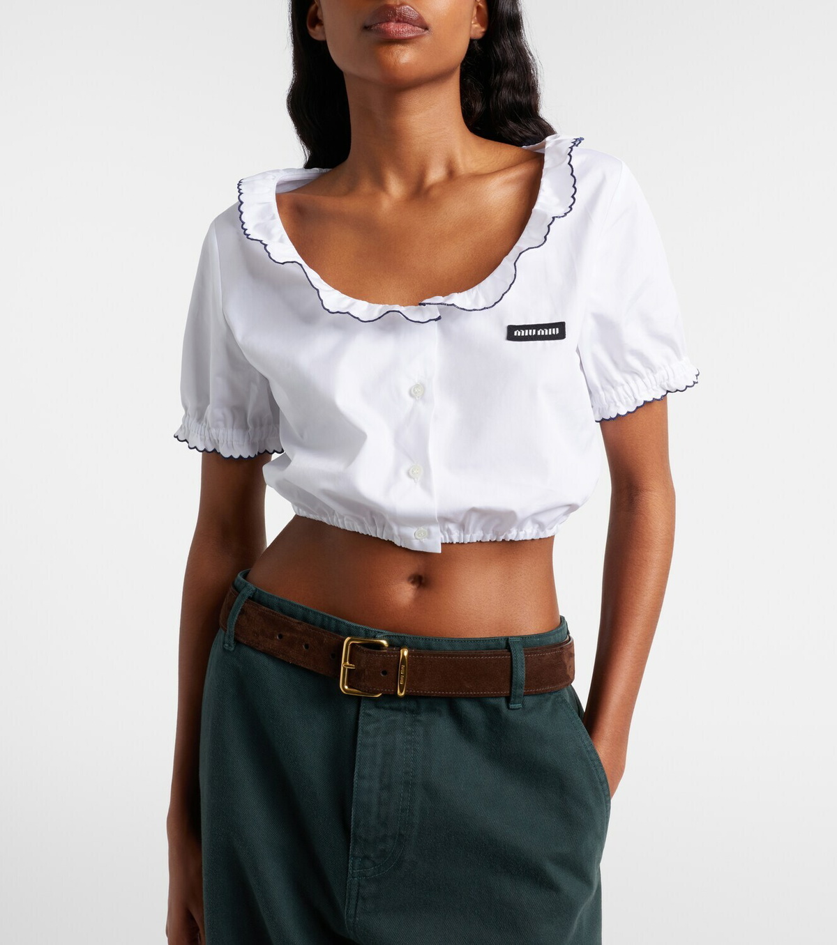 Miu Miu Scalloped cotton poplin crop top