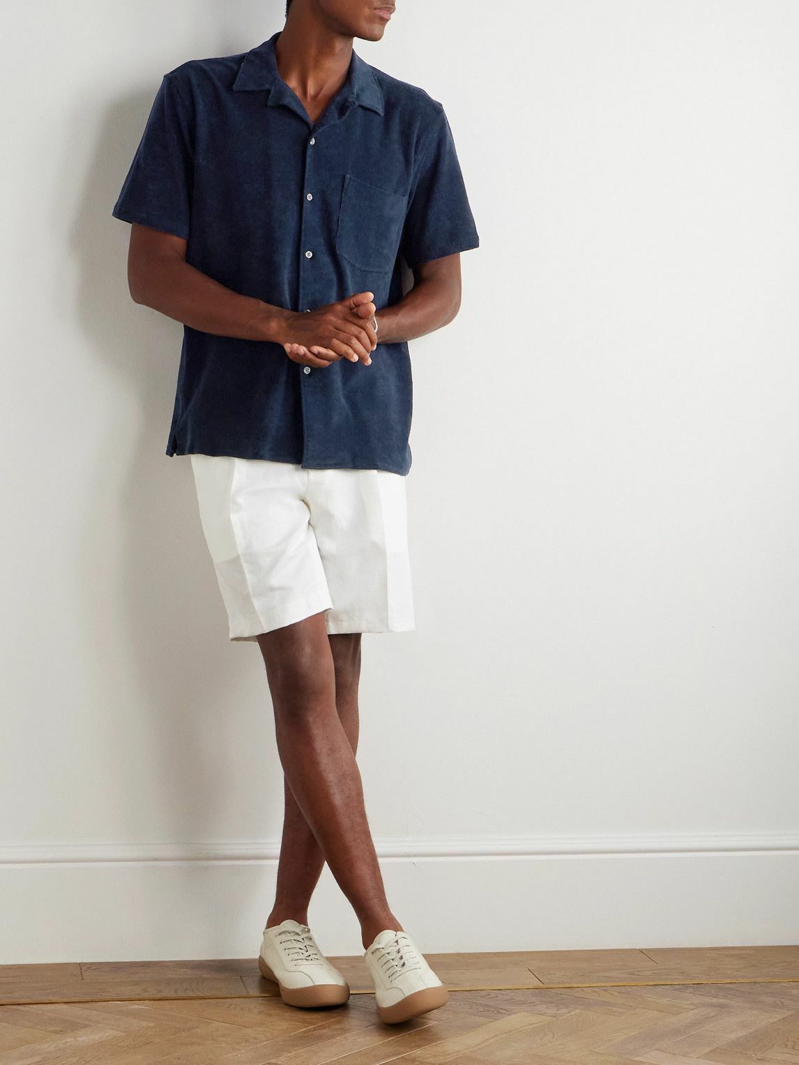 Richard James - Camp-Collar Cotton-Blend Terry Shirt - Blue