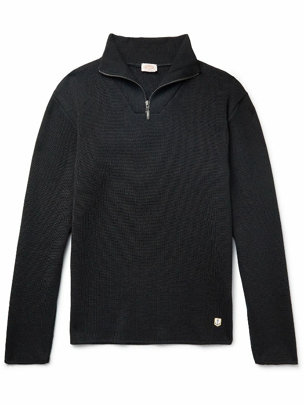Photo: Armor Lux - Guisseny Slim-Fit Logo-Appliquéd Wool Half-Zip Sweater - Black