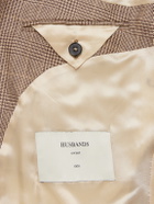 Husbands - Double-Breasted Prince of Wales Checked Worsted Wool and Linen-Blend Blazer - Brown