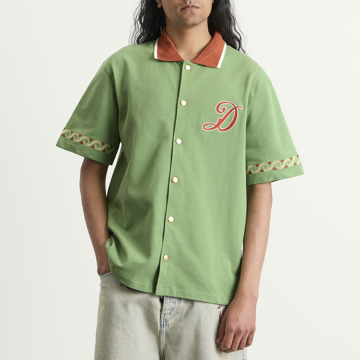Drôle de Monsieur Men's Embroidered Sport Shirt in Water Green