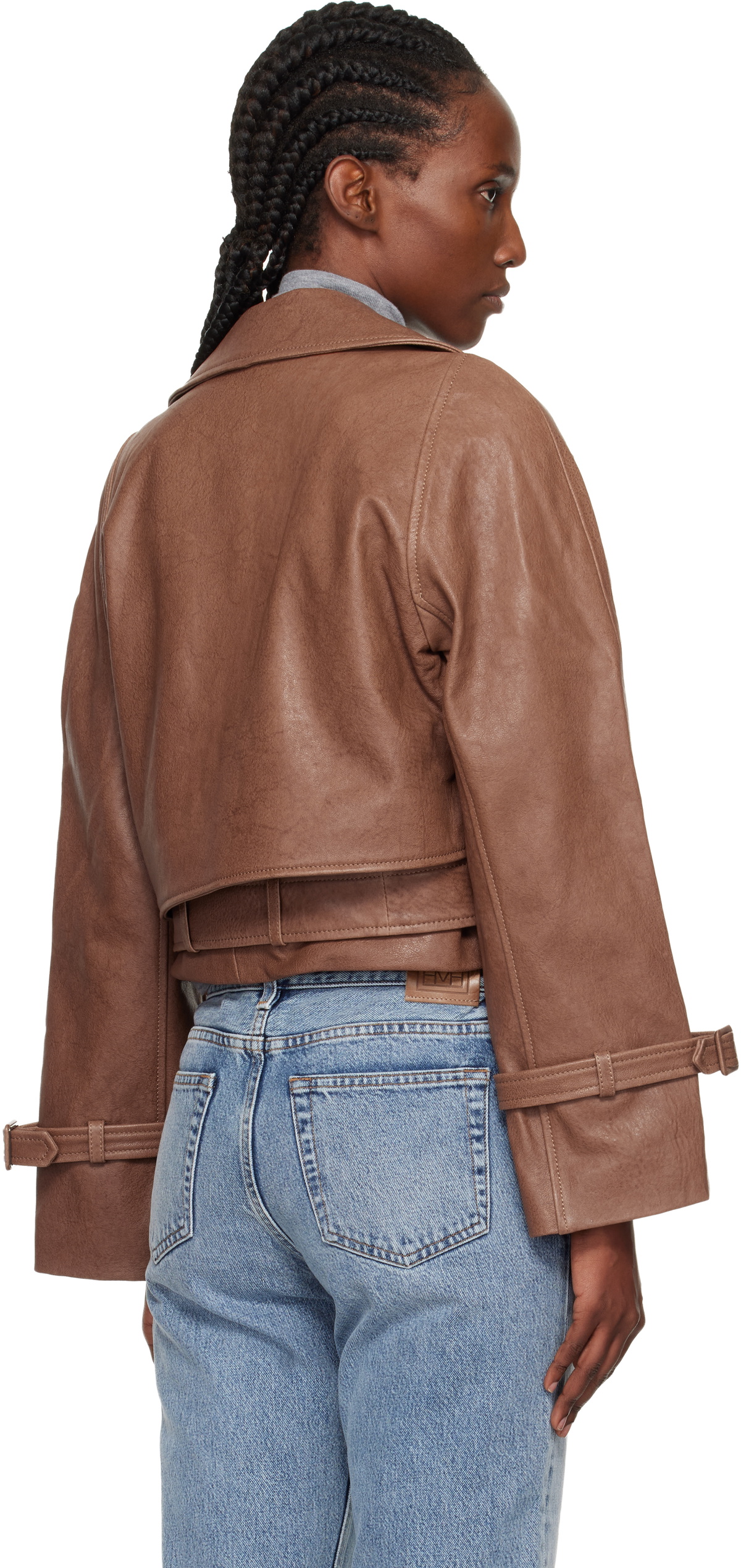 Nour Hammour Tan Hatti Cropped Leather Jacket