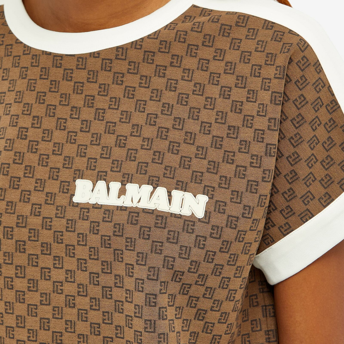 Balmain Women's Mini Monogram Printed Cropped T-Shirt in