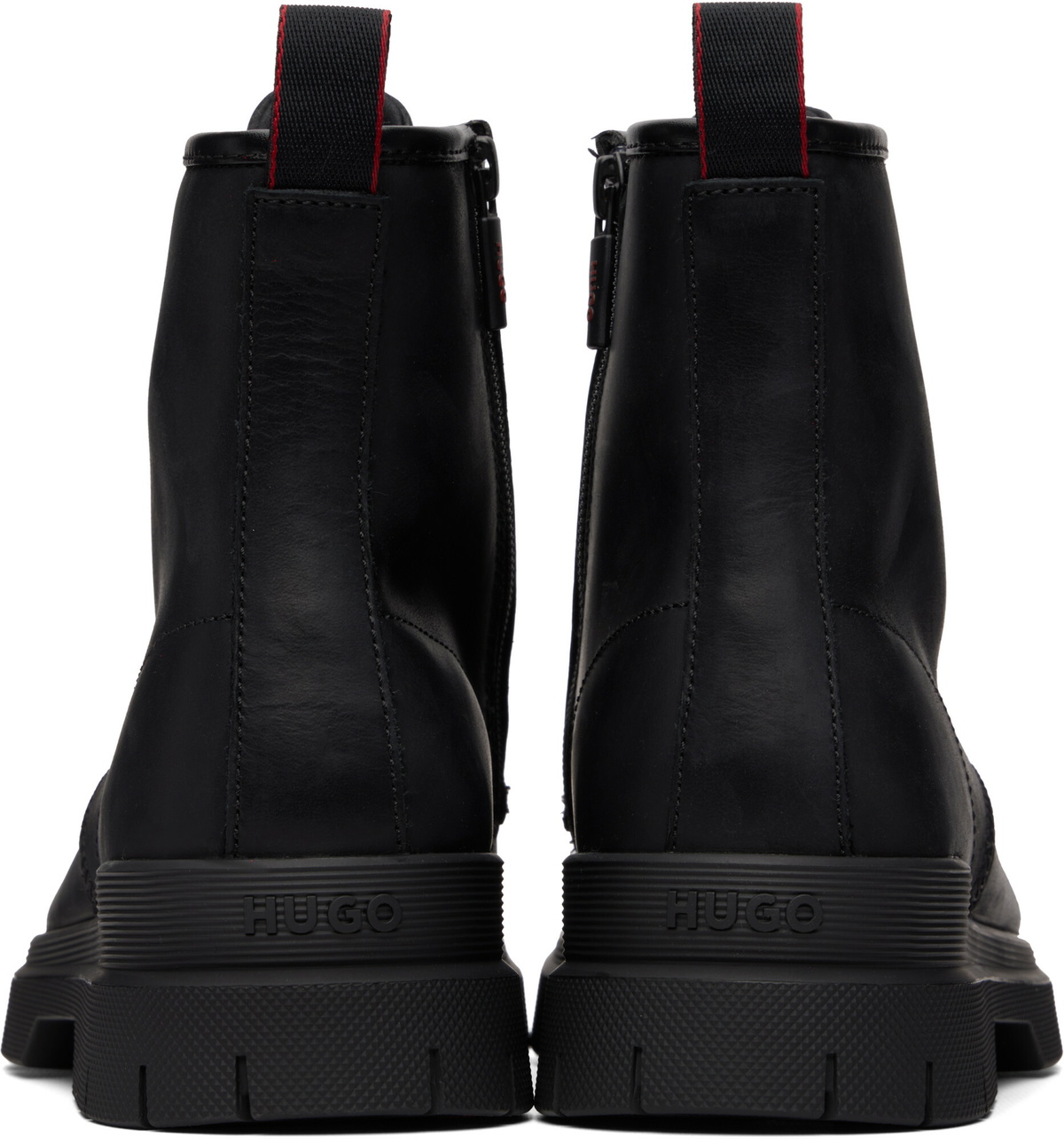 Hugo Black Lace-Up Zip Army Boots