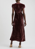 Rixo Clarice Lace-trimmed Velvet Midi Dress Dark Red