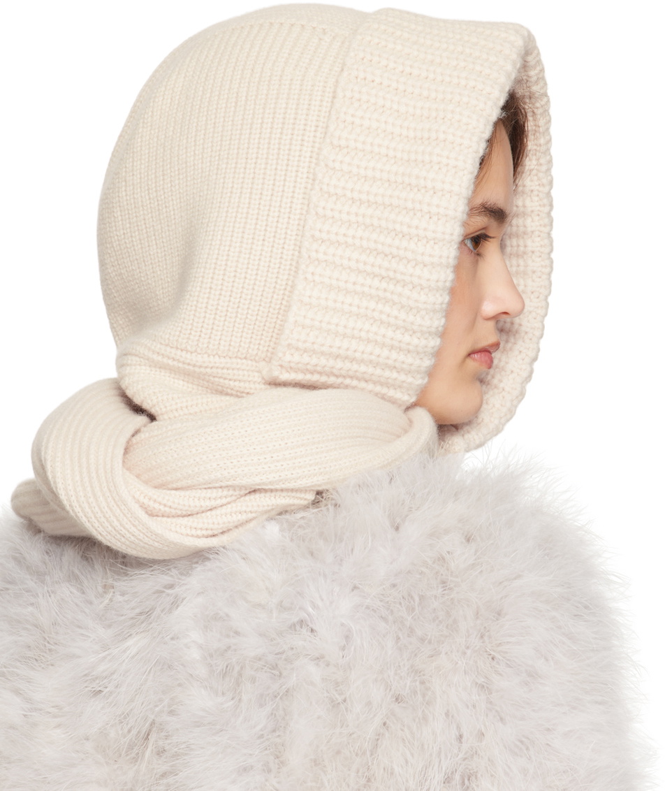 Yves Salomon Off-White Cashmere & Wool Hooded Scarf