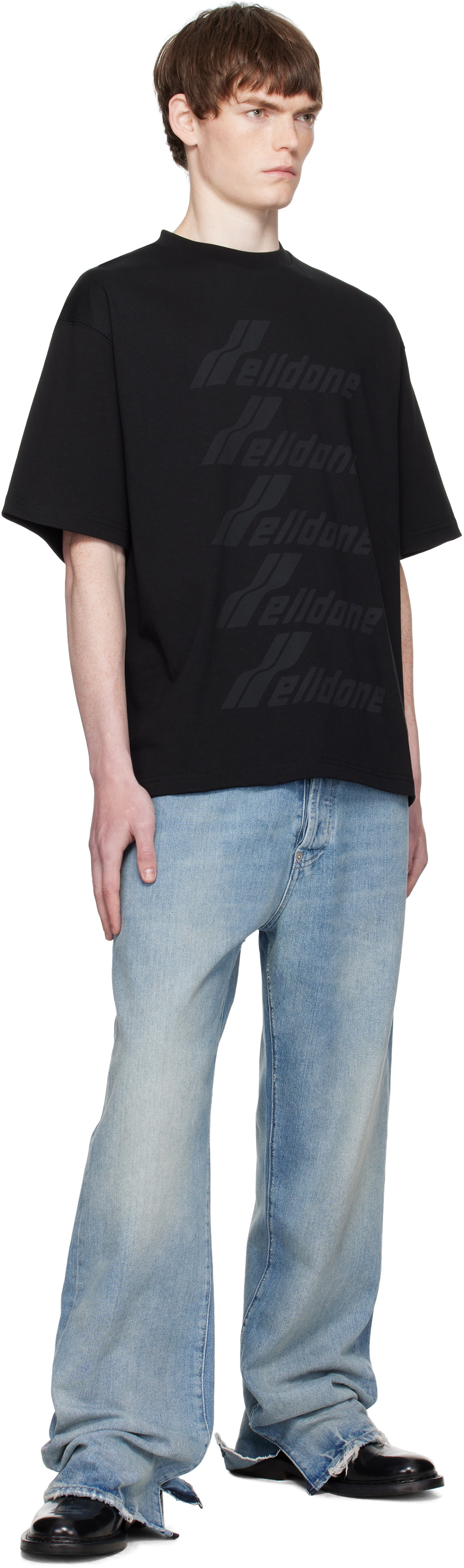 We11done Black 'WELLDONE' Front Logo T-shirt