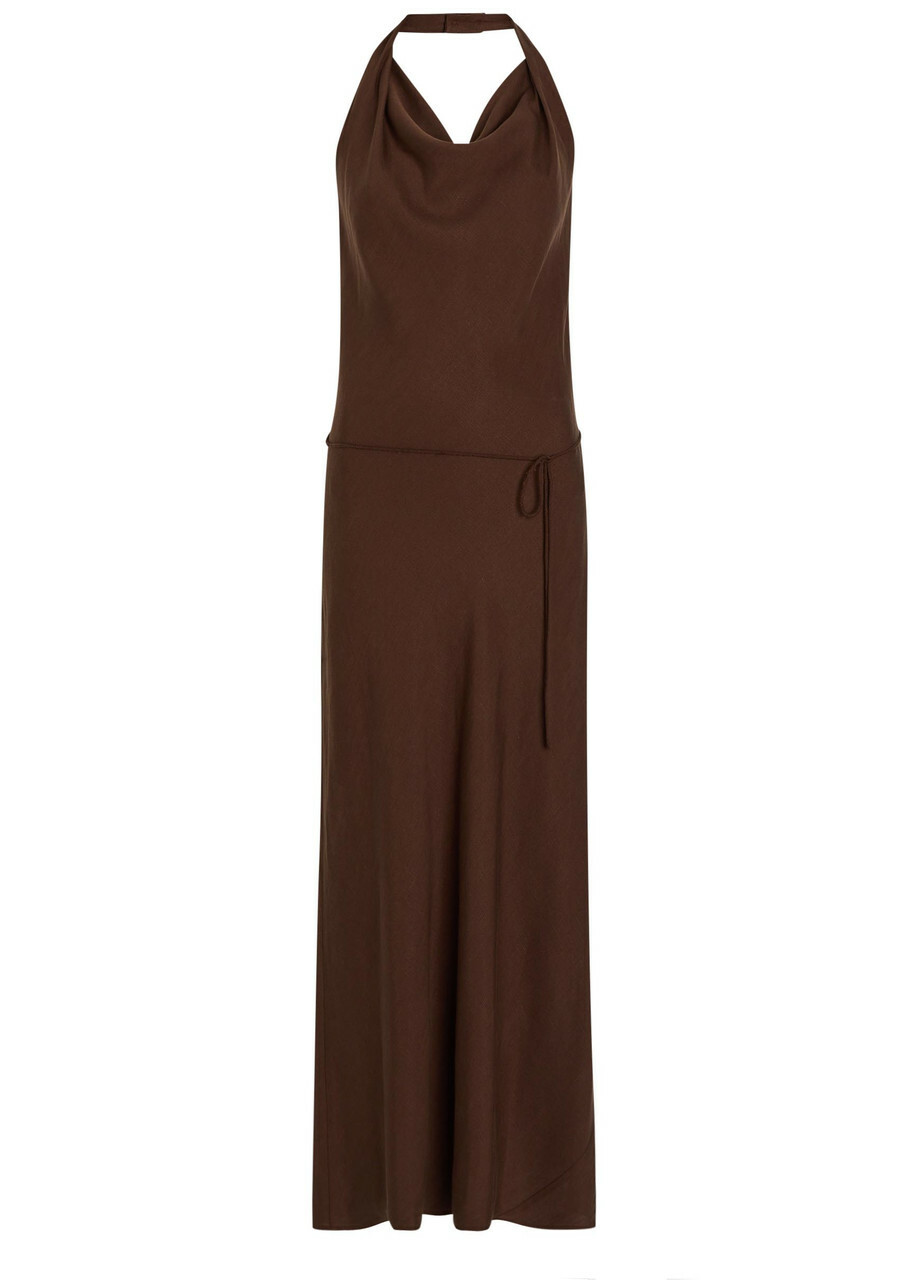 Faithfull The Brand Izaro Halterneck Woven Maxi Dress Chocolate