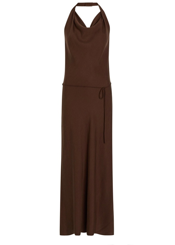 Photo: Faithfull The Brand Izaro Halterneck Woven Maxi Dress Chocolate