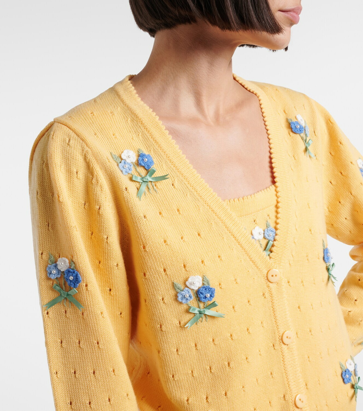 Rixo Merinda embroidered pointelle wool cardigan