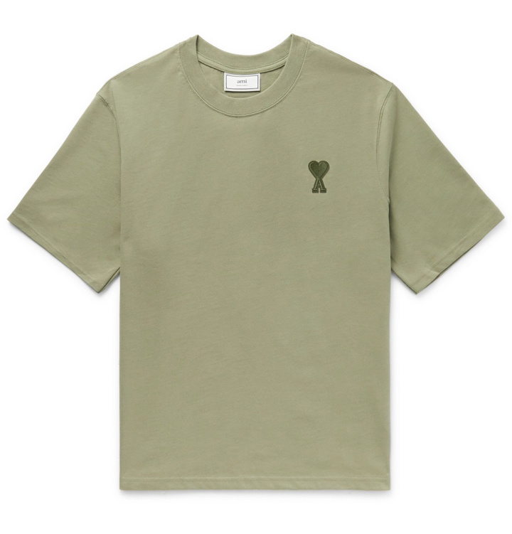Photo: AMI - Logo-Appliquéd Cotton-Jersey T-Shirt - Green