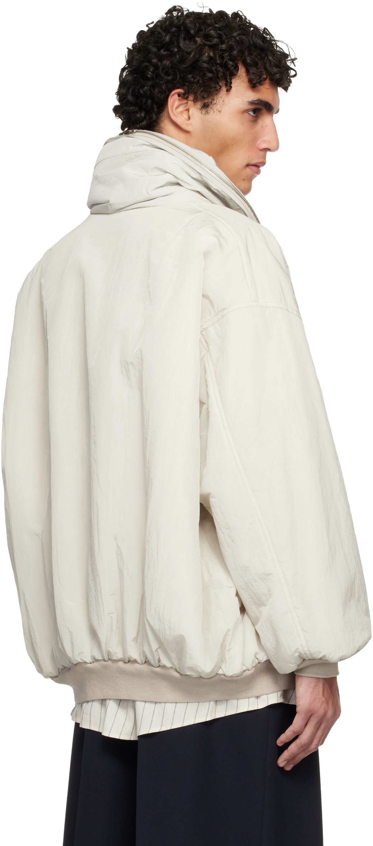 Hed Mayner Off-White Crinkled Bomber Jacket