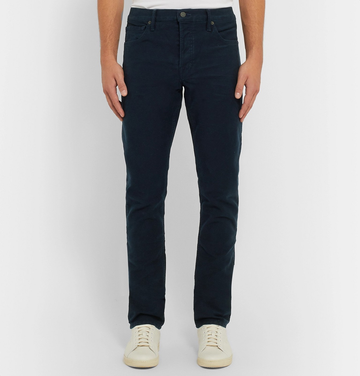 TOM FORD - Navy Slim-Fit Cotton-Blend Moleskin Trousers - Blue TOM FORD