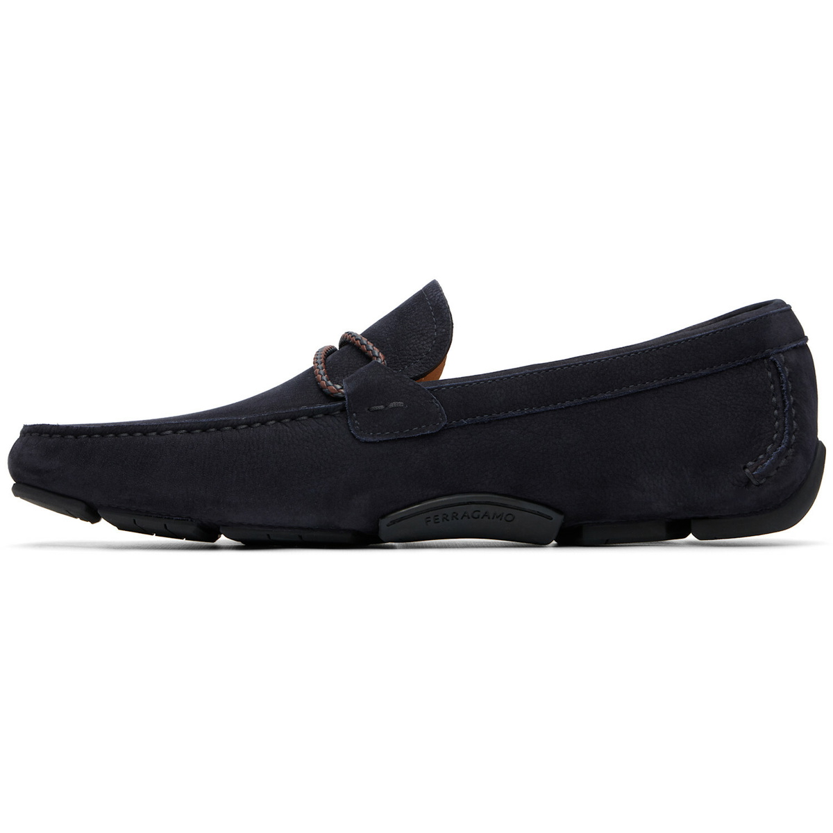 Ferragamo Navy Gancini Ornament Driver Loafers