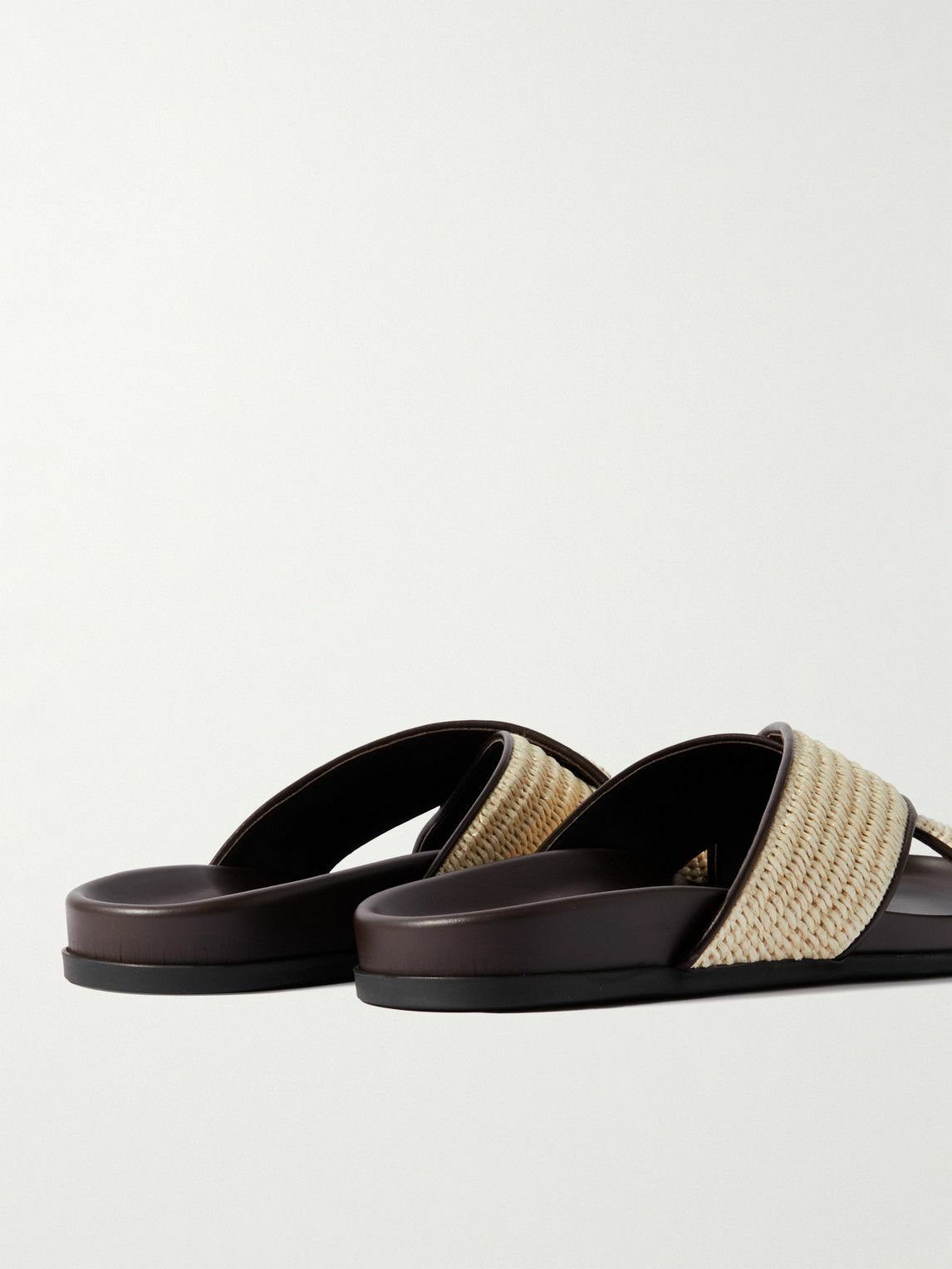 MANOLO BLAHNIK - CHILTERN SANDALS MANOLO BLAHNIK Chiltern Leather-Trimmed Raffia Sandals for  main image 4