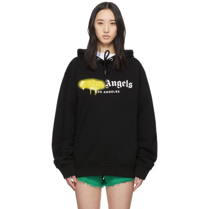 Palm Angels Black and Yellow Los Angeles Sprayed Hoodie Palm Angels