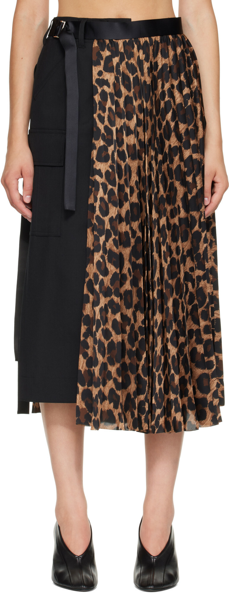 sacai Black Leopard x Suiting Midi Skirt