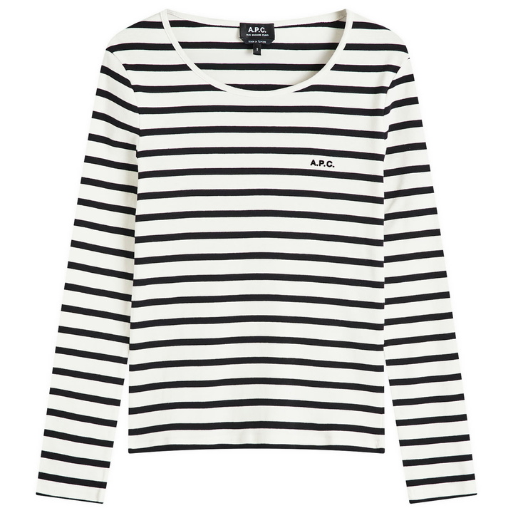 Photo: A.P.C. Women's Thelma Stripe Long Sleeve T-Shirt in Ecru/Black