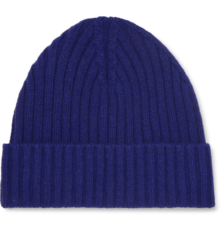 Photo: Officine Generale - Ribbed Cashmere and Wool-Blend Beanie - Blue