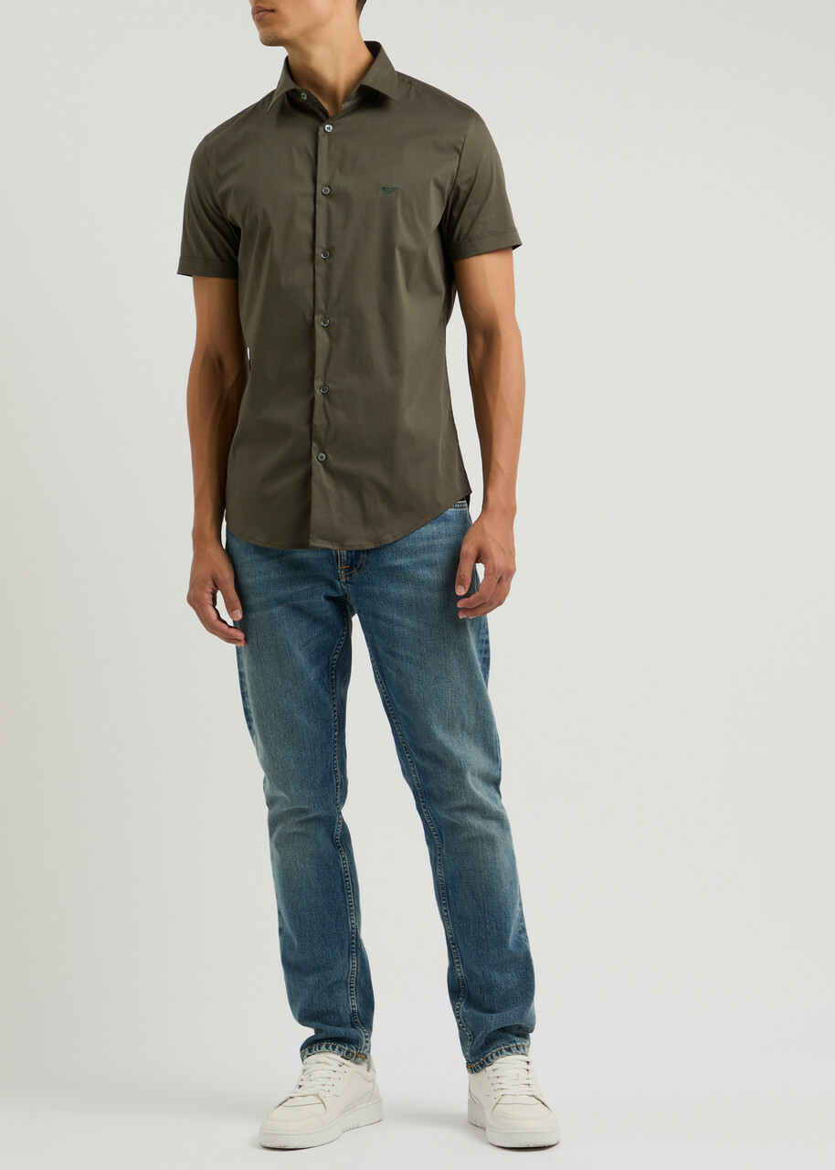 Emporio Armani Logo Cotton-blend Shirt Khaki