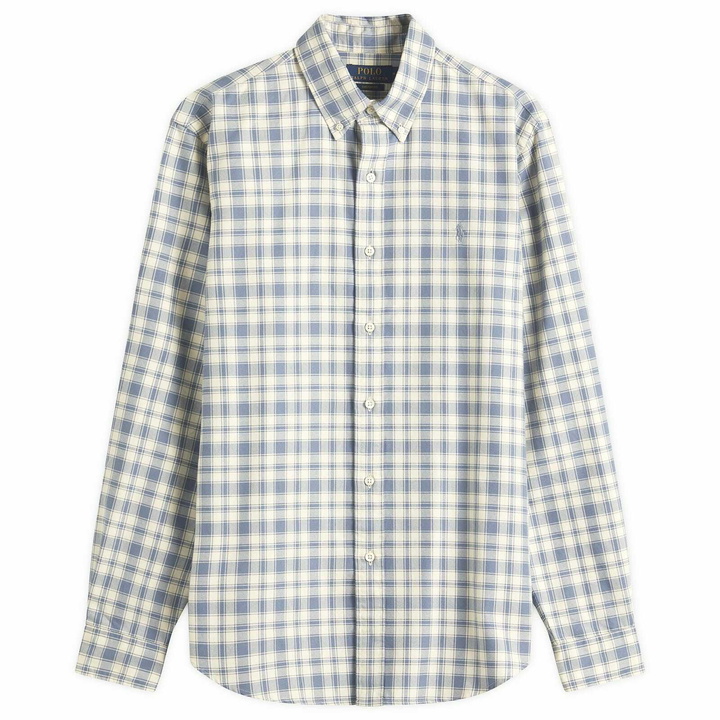 Photo: Polo Ralph Lauren Men's Custom Fit Oxford Shirt in 6738A Blue Cream