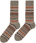 Junya Watanabe Grey & Orange Pattern Socks