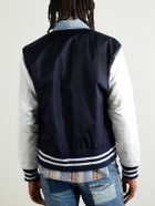 Greg Lauren - Slim-Fit Denim-Trimmed Satin Varsity Jacket - Blue