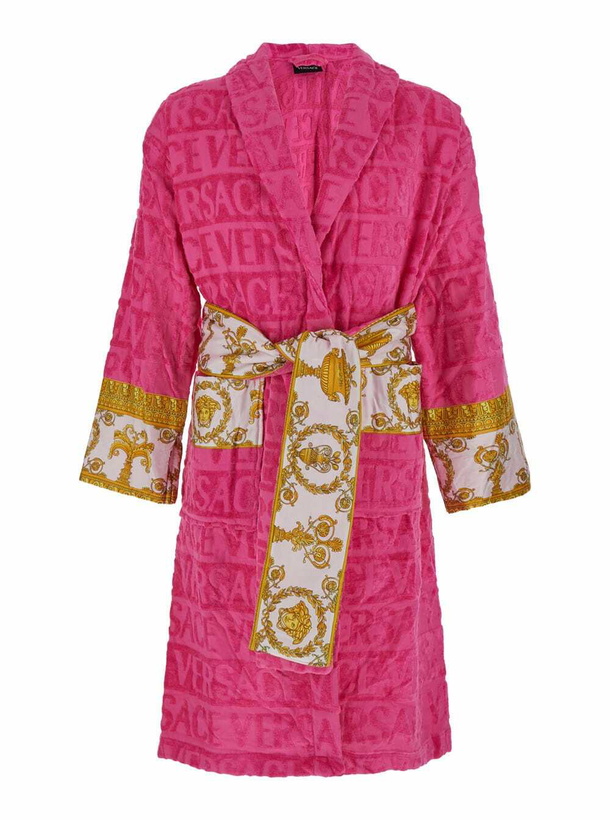 Photo: Versace Pink Bathrobe With Baroque Pattern In Terry Cotton