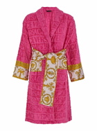 Versace Pink Bathrobe With Baroque Pattern In Terry Cotton