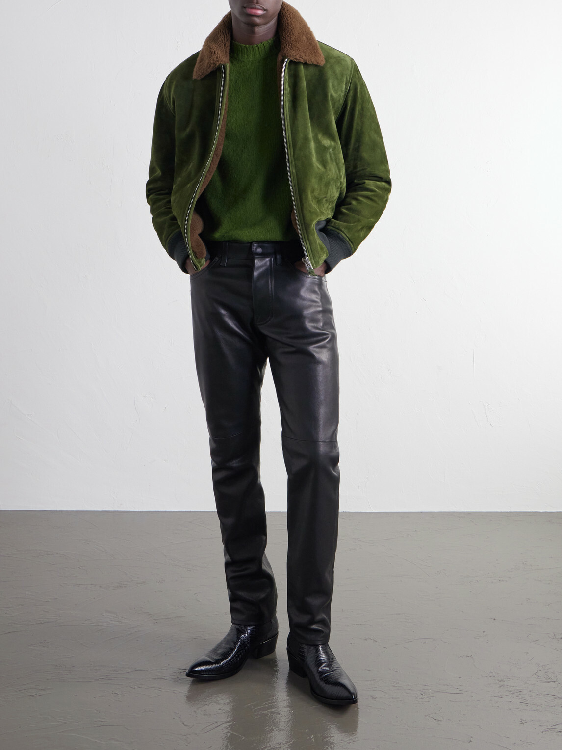 TOM FORD - Shearling-Trimmed Suede Bomber Jacket - Green