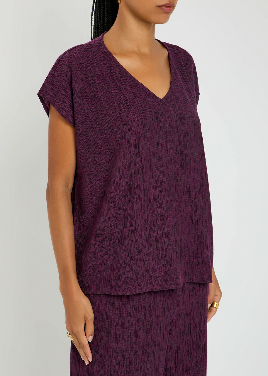 Eileen Fisher V-neck Plissé top Purple