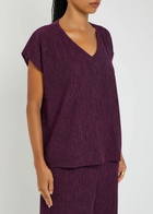 Eileen Fisher V-neck Plissé top Purple