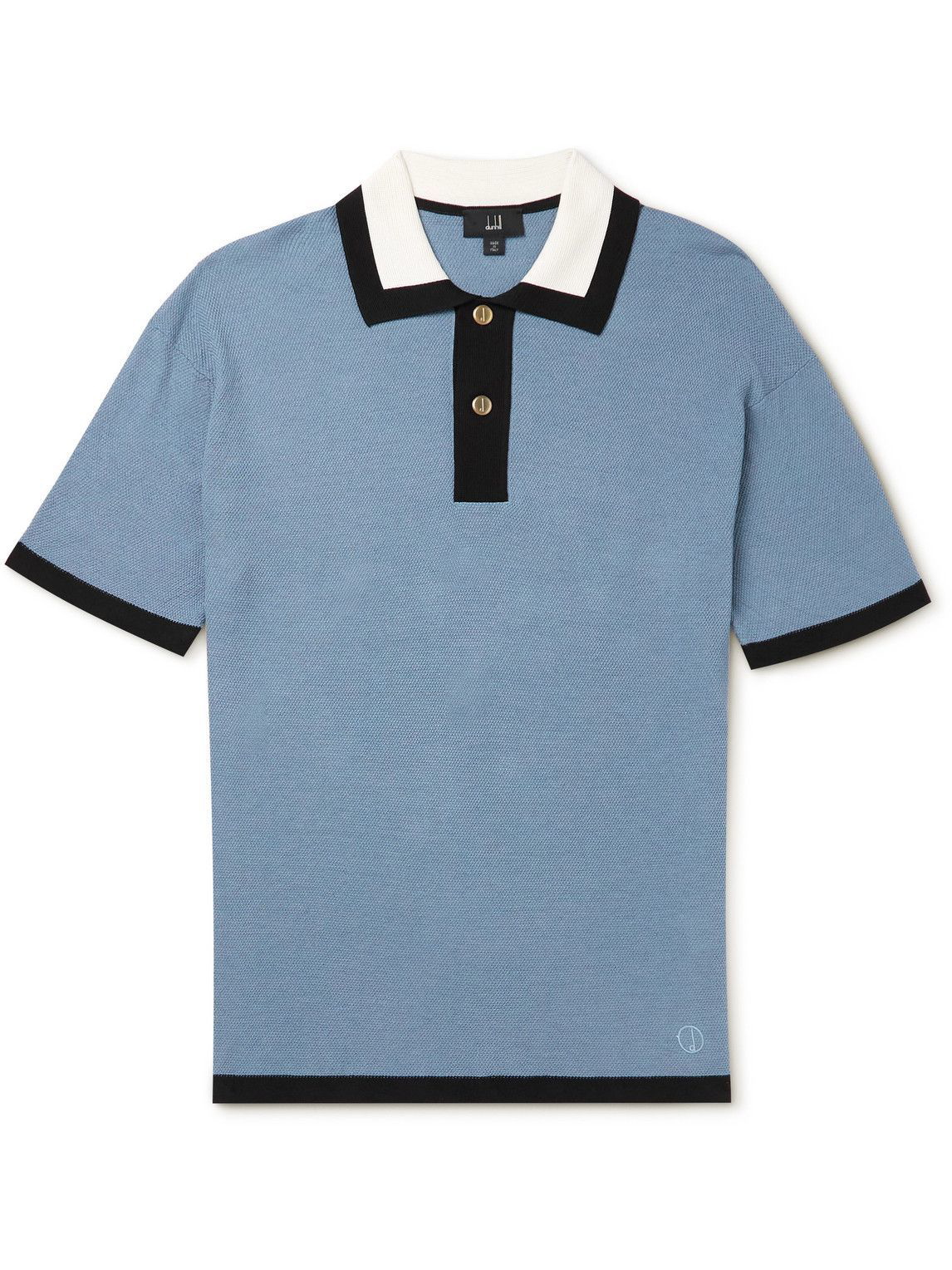 Photo: Dunhill - Colour-Block Recycled Mulberry Silk and Cotton-Blend Polo Shirt - Blue