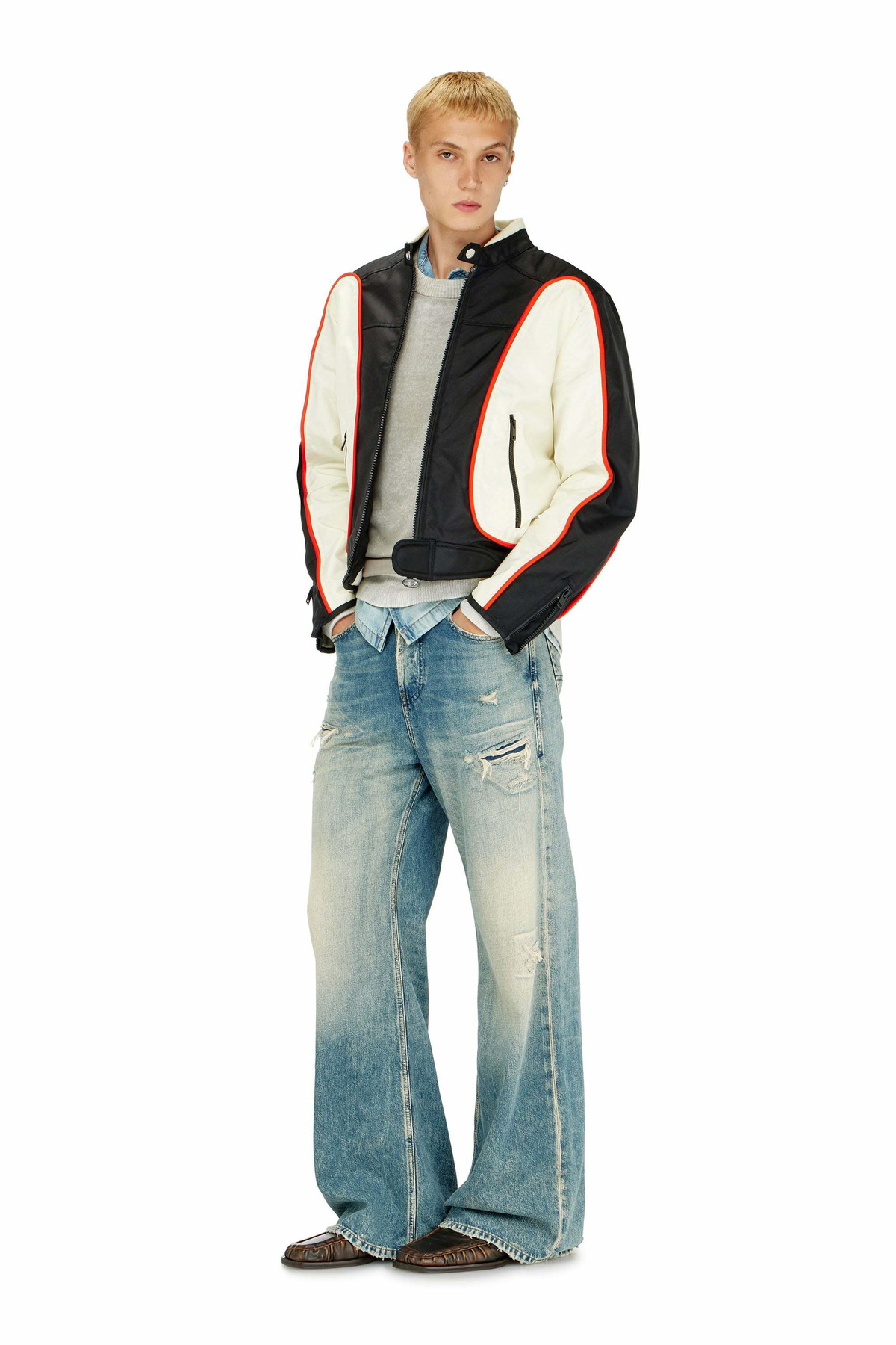 Diesel Biker jacket in colour-block nylon - Jackets Mens in Multicolor